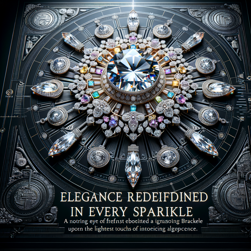 Intricate luxury bracelet with a central diamond and ornate gemstone design, showcasing elegance and sparkle.